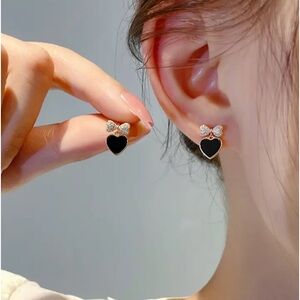 Black Heart Cubic Zirconia Sterling Earrings